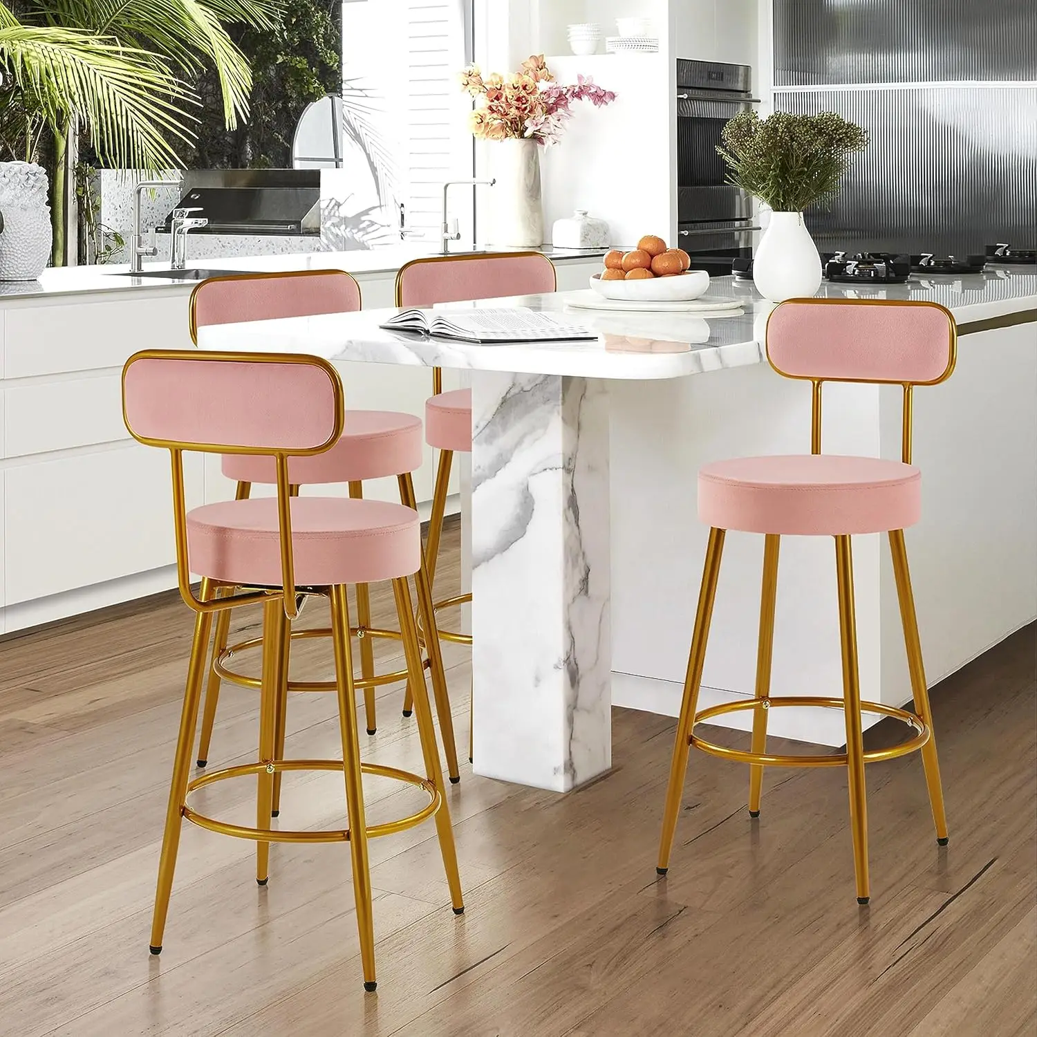 Yaheetech Velvet Bar Stools 26'' Counter Height Bar Stools Velvet Stools for Kitchen Counter