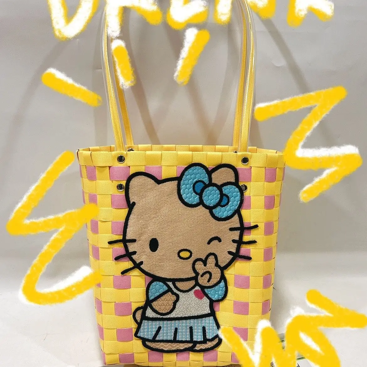 New Summer Hawaii Kitty Bag College Style Handbag Braided Bag Girl's Heart Hot Girls Sweet Vegetable Basket Bag Beach Vacation