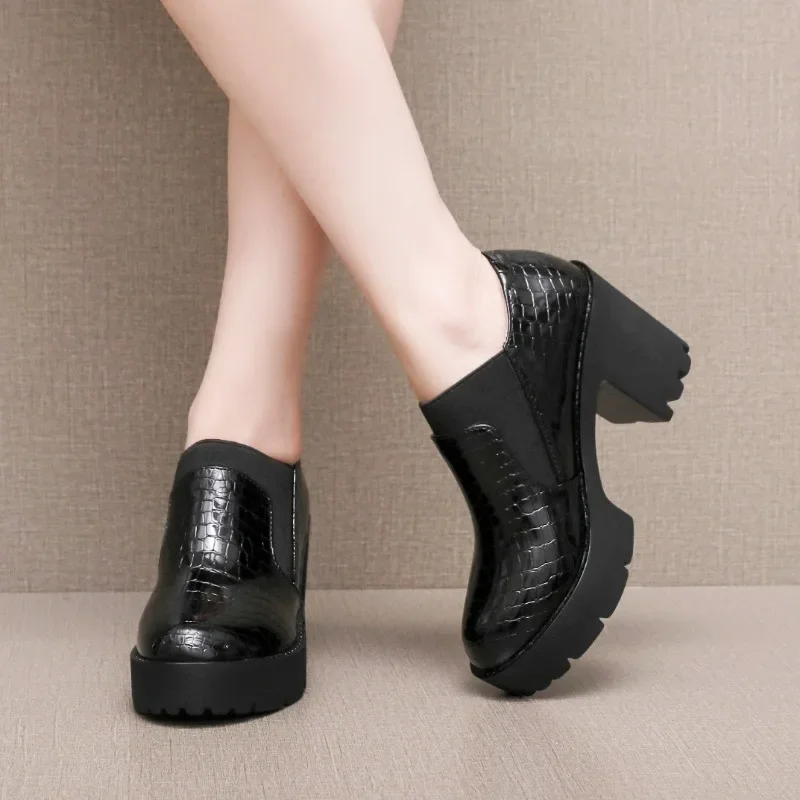 

Small Big Size 33-43 Elegant Women's Patent Leather Shoes Platform Pumps 2026 New Spring Autumn High Heels Shoes Slip Dress 8cm