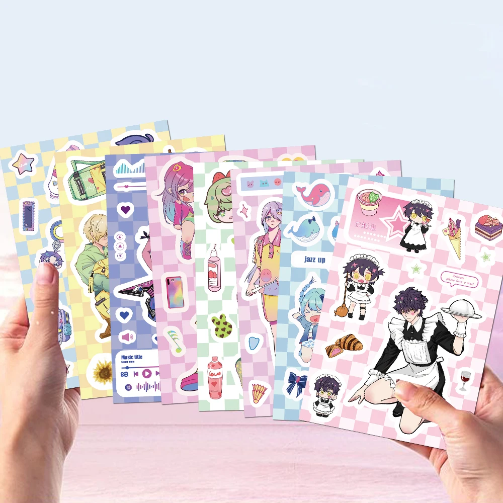 8/16Sheets Anime Rhythm Girl 2D Sticker Kid Toy DIY Laptop Waterproof Phone Skateboard Luggage Guitar Scrapbook Gift Sticker