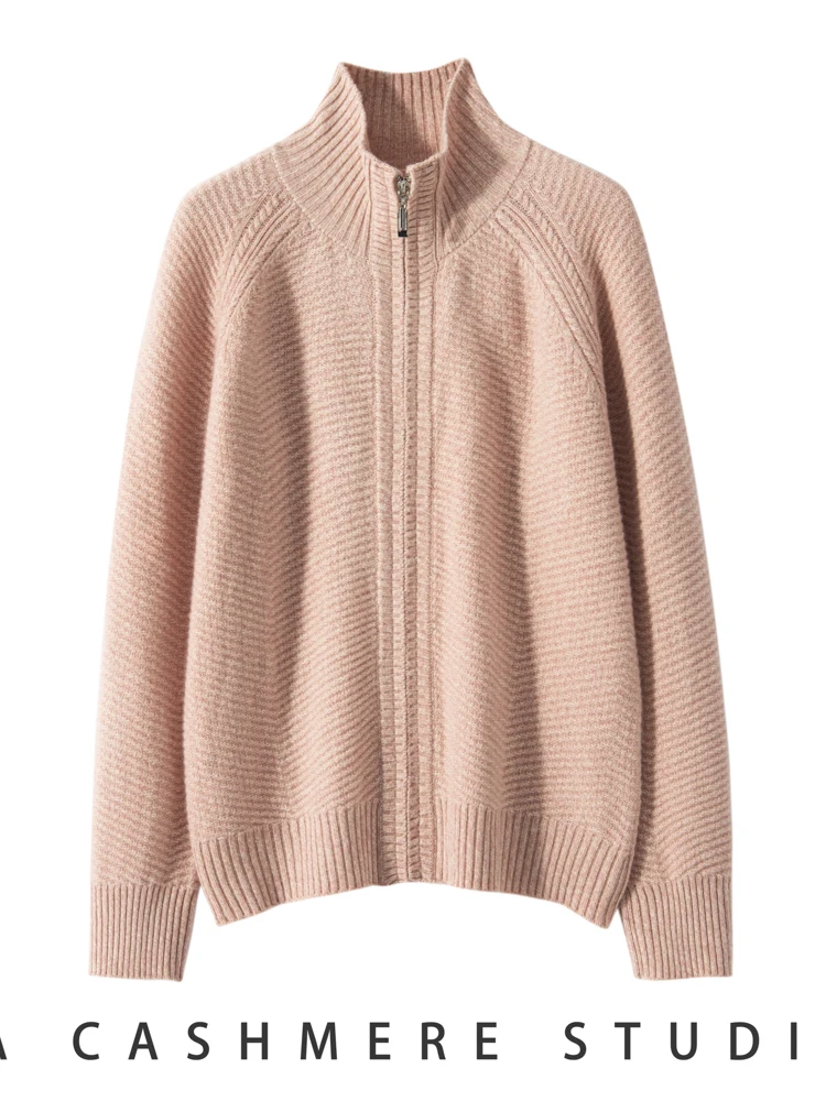 

Spring Autumn Winter Women's Cardigans Coats 100% Cashmere Knit Cardigan Sweater Turtleneck Loose Soft Knitwear