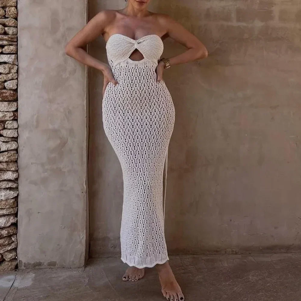 Dresses Spring Summer Fashion Skinny Fit Side Slit Cut-Out Off Shoulder Sweetheart Neck Midi Evening Dresses For Women