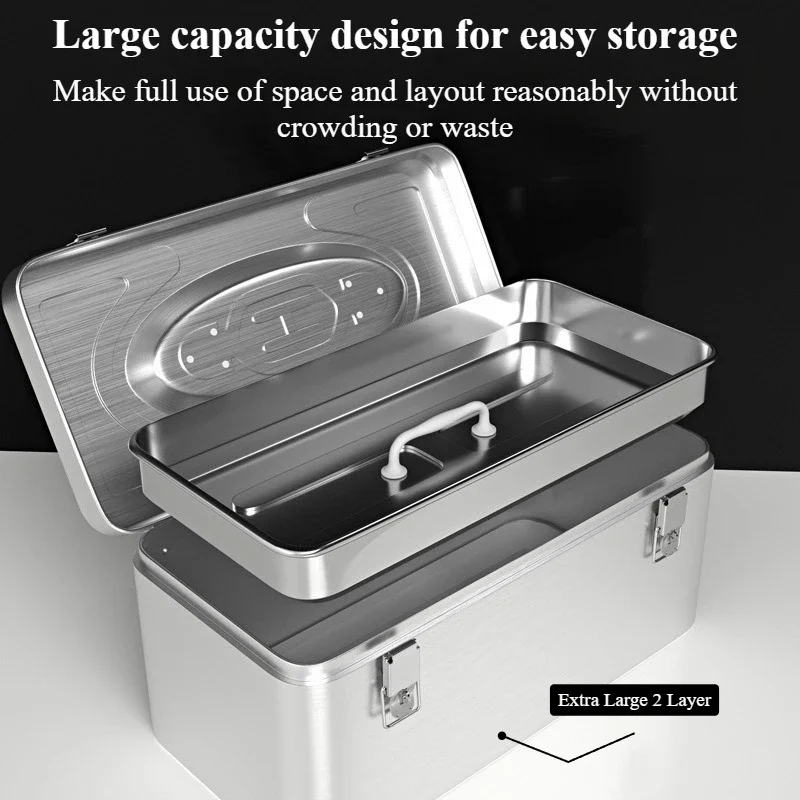 Stainless Steel Tool Box Handheld Tool Storage Case Large Capacity Tools Organizer Suitcase Multifunctional Hardware Toolbox