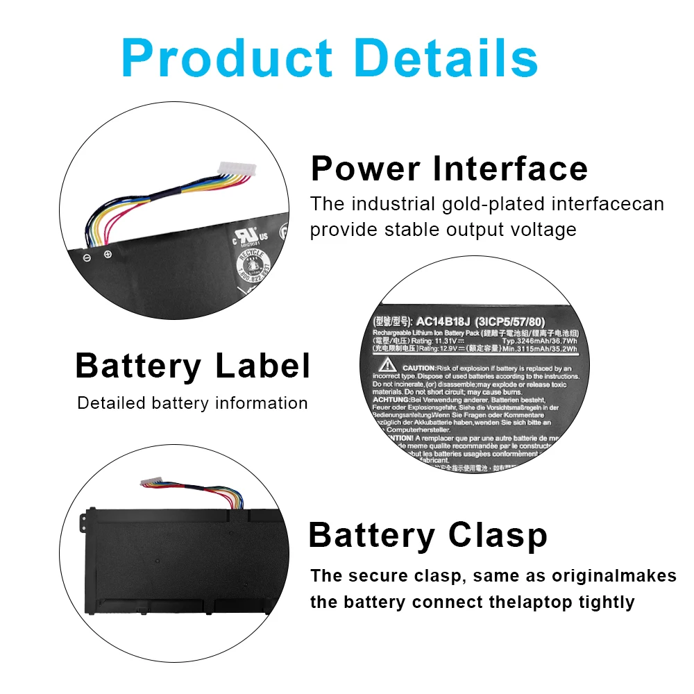 AC14B18J Laptop Battery for Acer Chromebook 13 CB5-311 Acer TravelMate B115-M B115-MP Acer Aspire E3-111 E3-112 E3-112M ES1-531