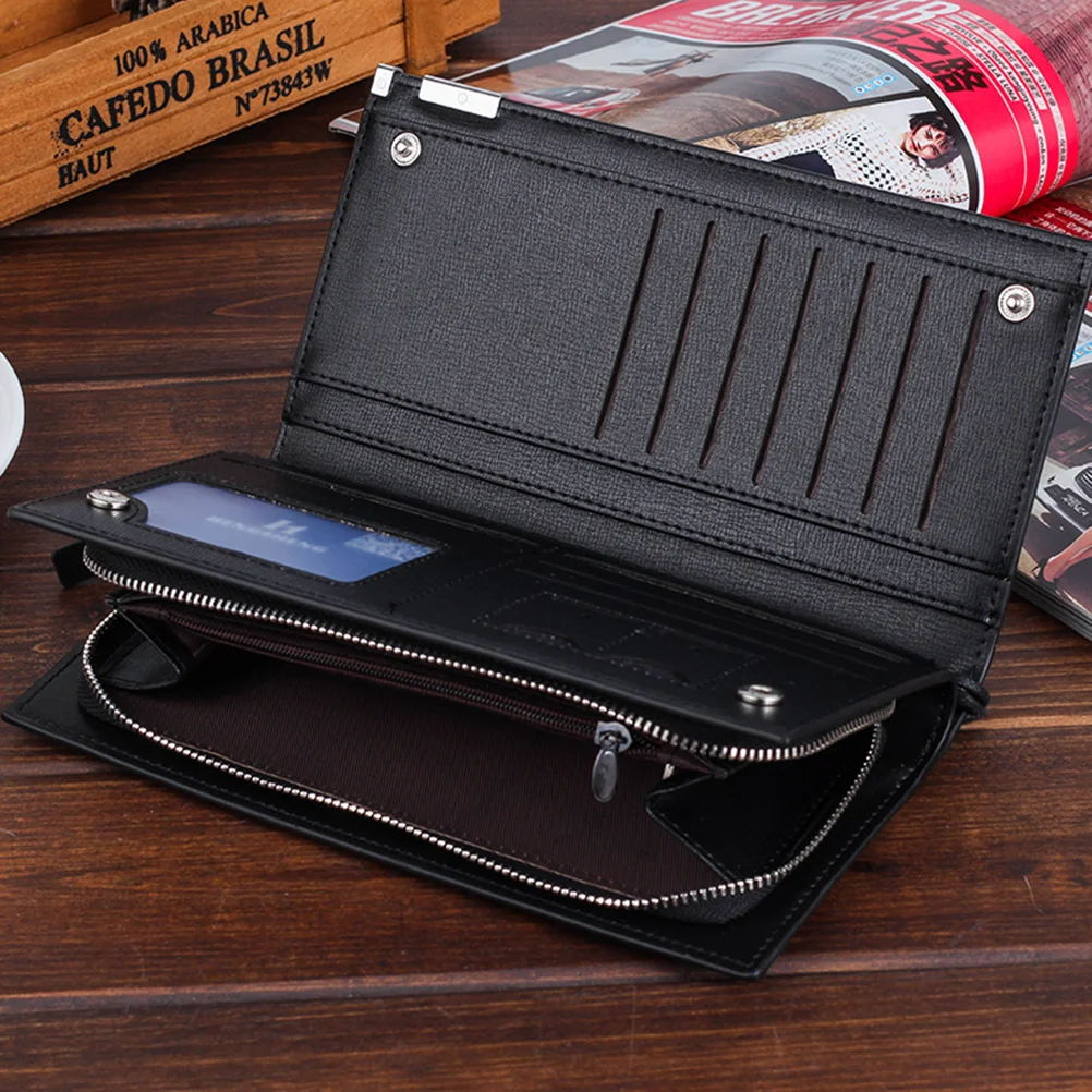 

Long Zipper Purse Black Premium PU Multifunctional Men Use Wallet Large Capacity Storage Wallet for Cash Cards Coins Id