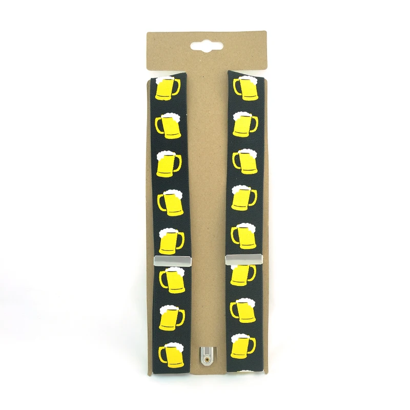 موضة 3.5 سنتيمتر واسعة الأصفر البيرة كوب زجاجي تصميم الحمالات الرجال الرباط حزام النساء للجنسين قميص الرباط مطاطا كليب على الحمالة #2