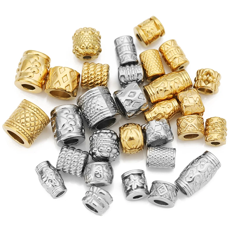 5pcs/lot Stainless Steel Gold Color Loose Tube Big Hole Spacer Beads for DIY Bracelets Necklace Jewelry Making Supplies Finding