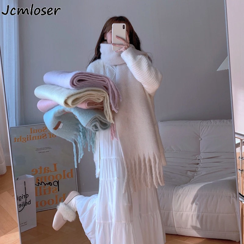 2023 Winter Cashmere Scarf Women Thick Warm Pashmina Shawls Wraps Solid Color Tassel Lady Blanket Female Foulard Thick Blanket