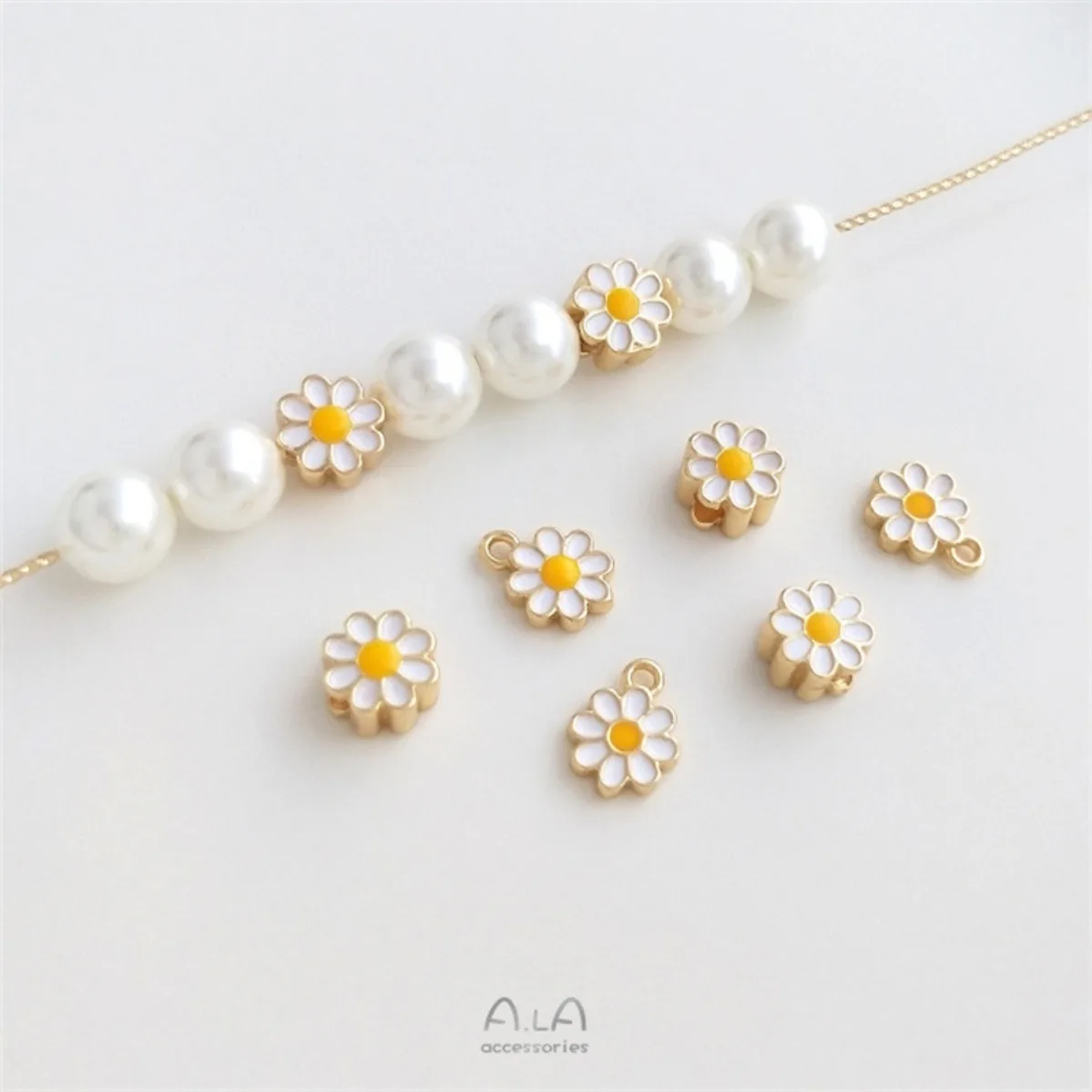 Brass 14K Gold Plated Anti-Tarnish Enamel Daisy Charms Spacer Beads DIY Bracelet Necklace Jewelry Making Findings