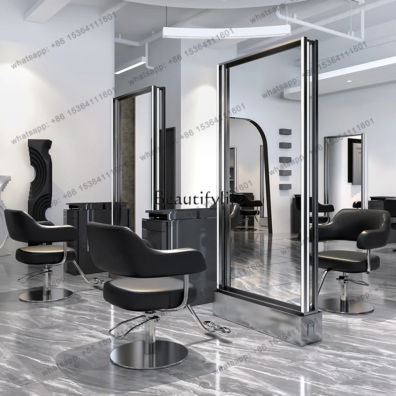 D30 double-sided floor-to-ceiling mirror single-sided wall-mounted stainless steel mirror table for fashion barber shops