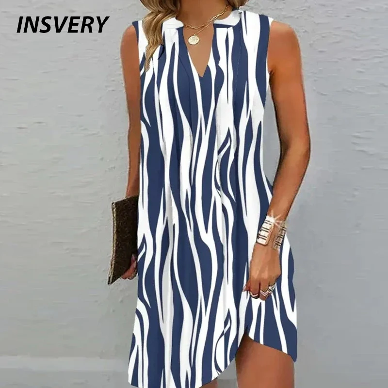 

Women Casual Mini Dress Boho V Neck Sleeveless Loose Beach Party Dresses For Women Summer Flower Print