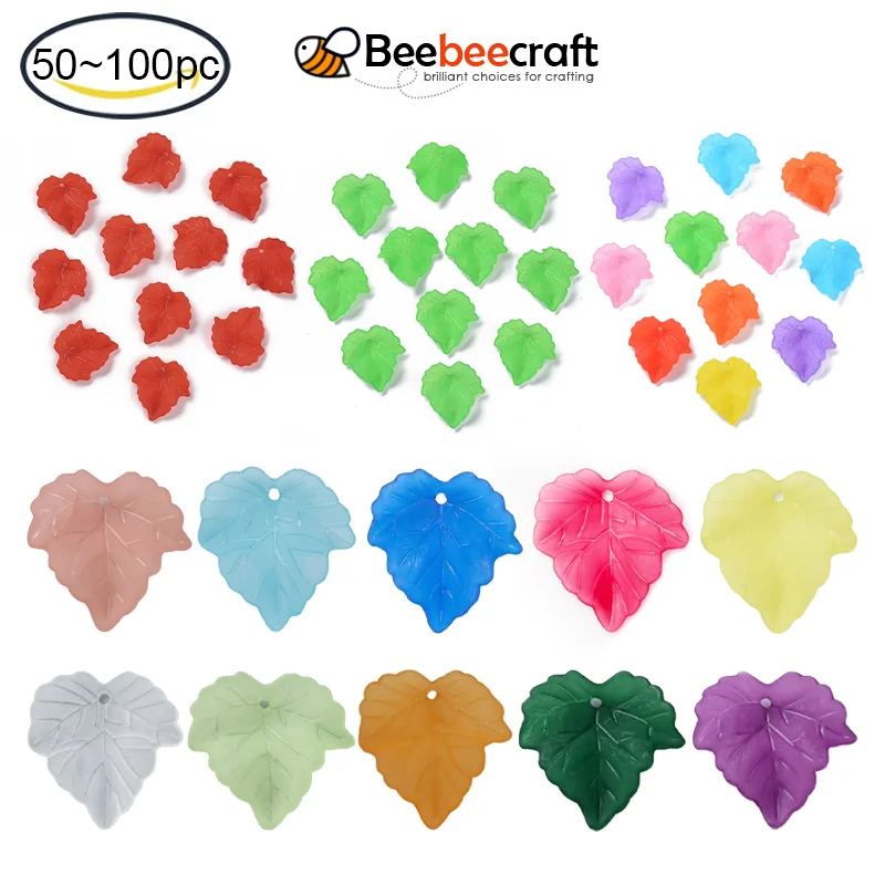 50~100 Pcs Frosted Transparent Acrylic Grape Leaf Pendants Charm Pendants for Earrings Necklaces