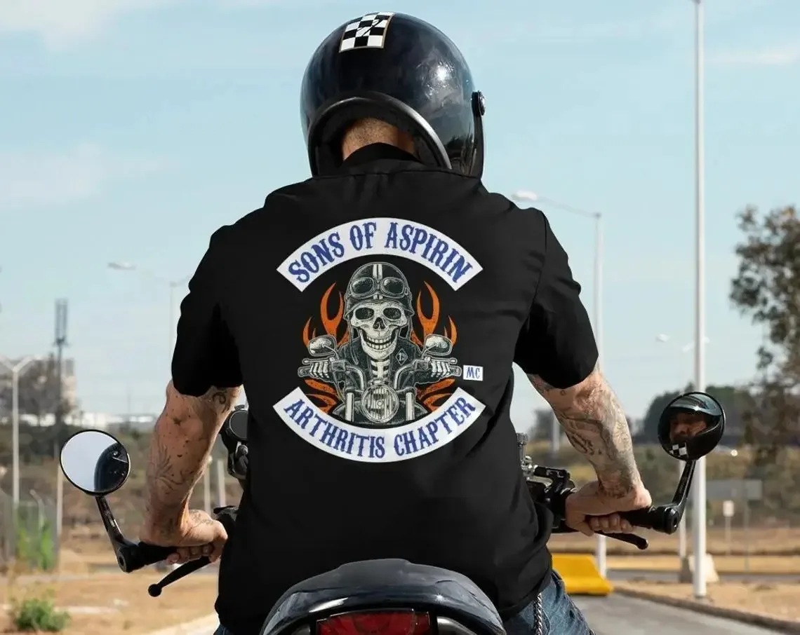 Sohn von Motorrad Aspirin T-Shirt Herren Gothic Skull Print Biker Baumwolle Kurzarm Herren T-Shirt Vintage Casual Y2k Kleidung