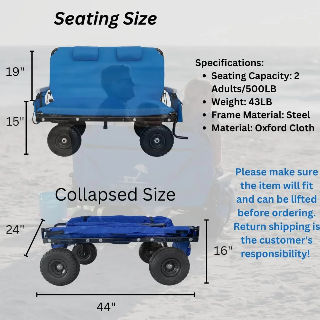 The Lounge Wagon – The Only Wagon That Converts into a 2-Person Chair - 3-in1 cart - Included Cargo net- Ultimate Beach Wagons–