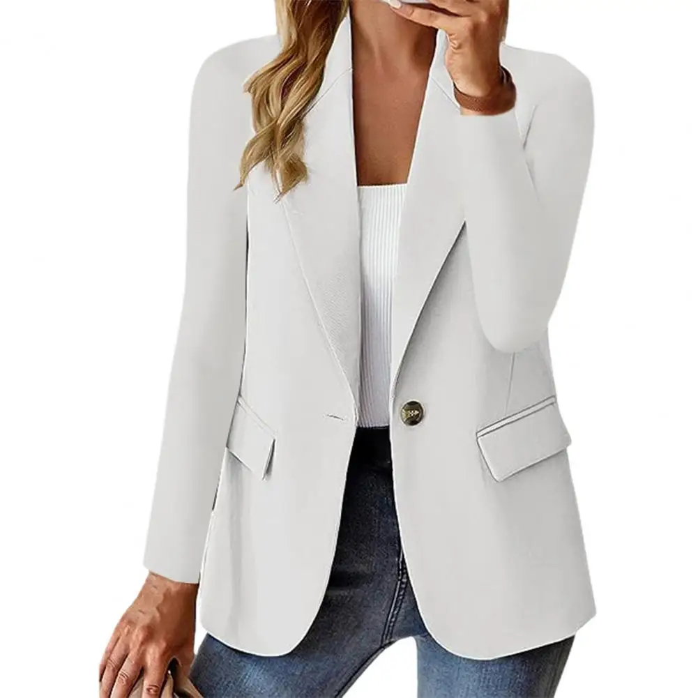 Women Suit Coat Elegant Women's Single Button Suit Coat for Office Wear Solid Color Straight Cut Business Jacket with for Spring