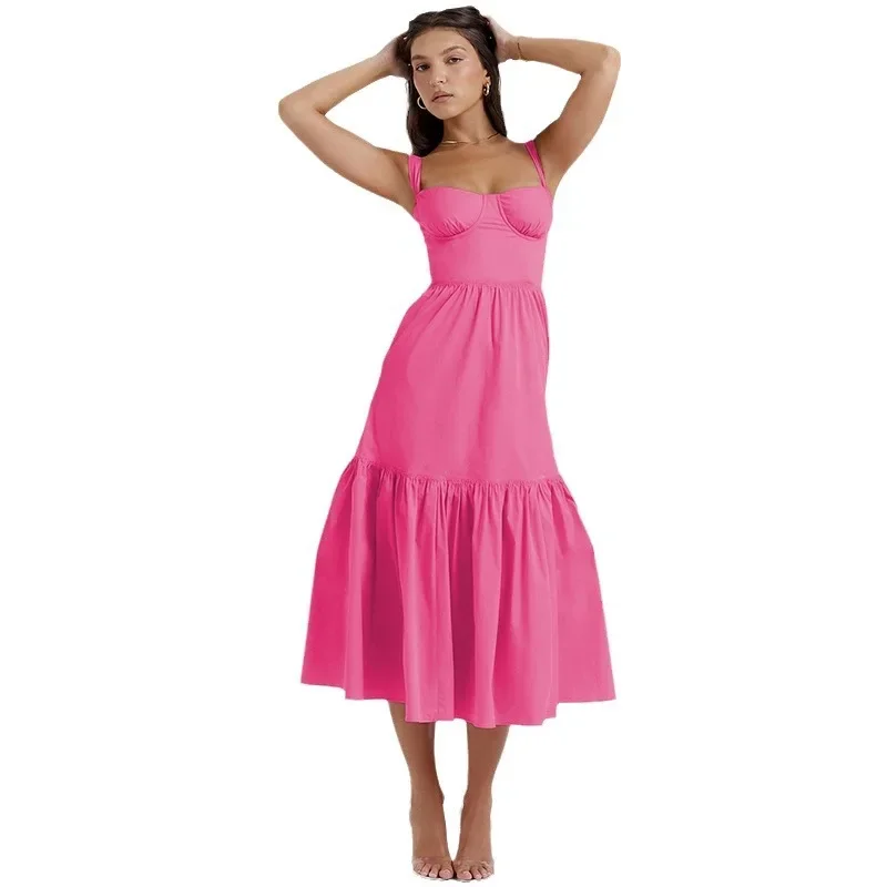 Frauen neue süße Gewürz Mädchen Wind Slip Kleid Mode quadratischen Kragen einfarbig a-Linie gebrochene Blume Kuchen Kleid Vestidos y2k