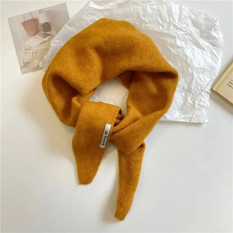 Koreanischer Streifen-Dreiecksschal aus 100 % Wolle, dreieckiger Schal für Männer und Frauen, britisches Nischen-Kopftuch, gestrickt, multifunktionaler warmer Schal – Detail 17