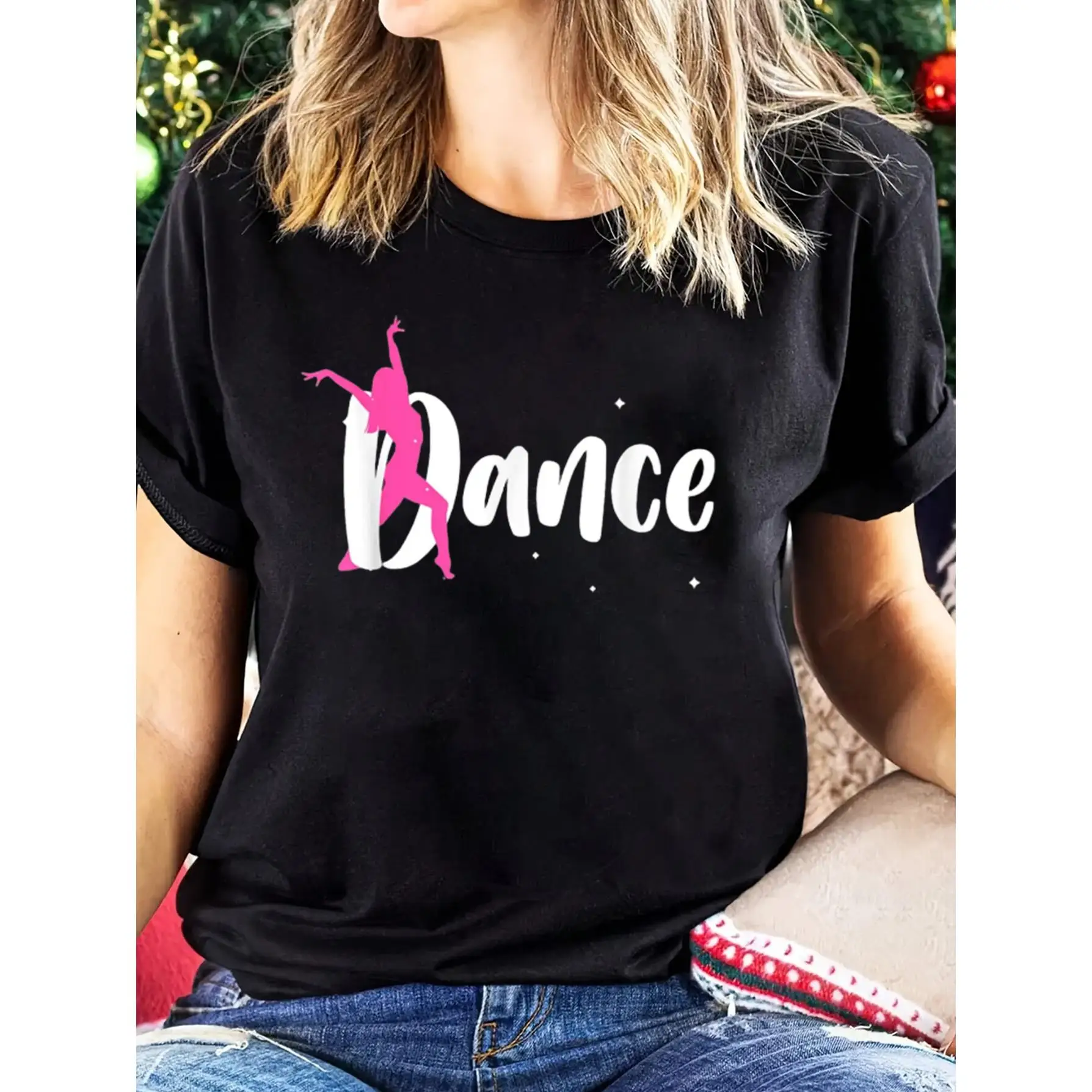 

Women'S Cotton Crew Neck T-Shirt with Floral Graphic Print, Casual Short Sleeve Top for Spring & Summer