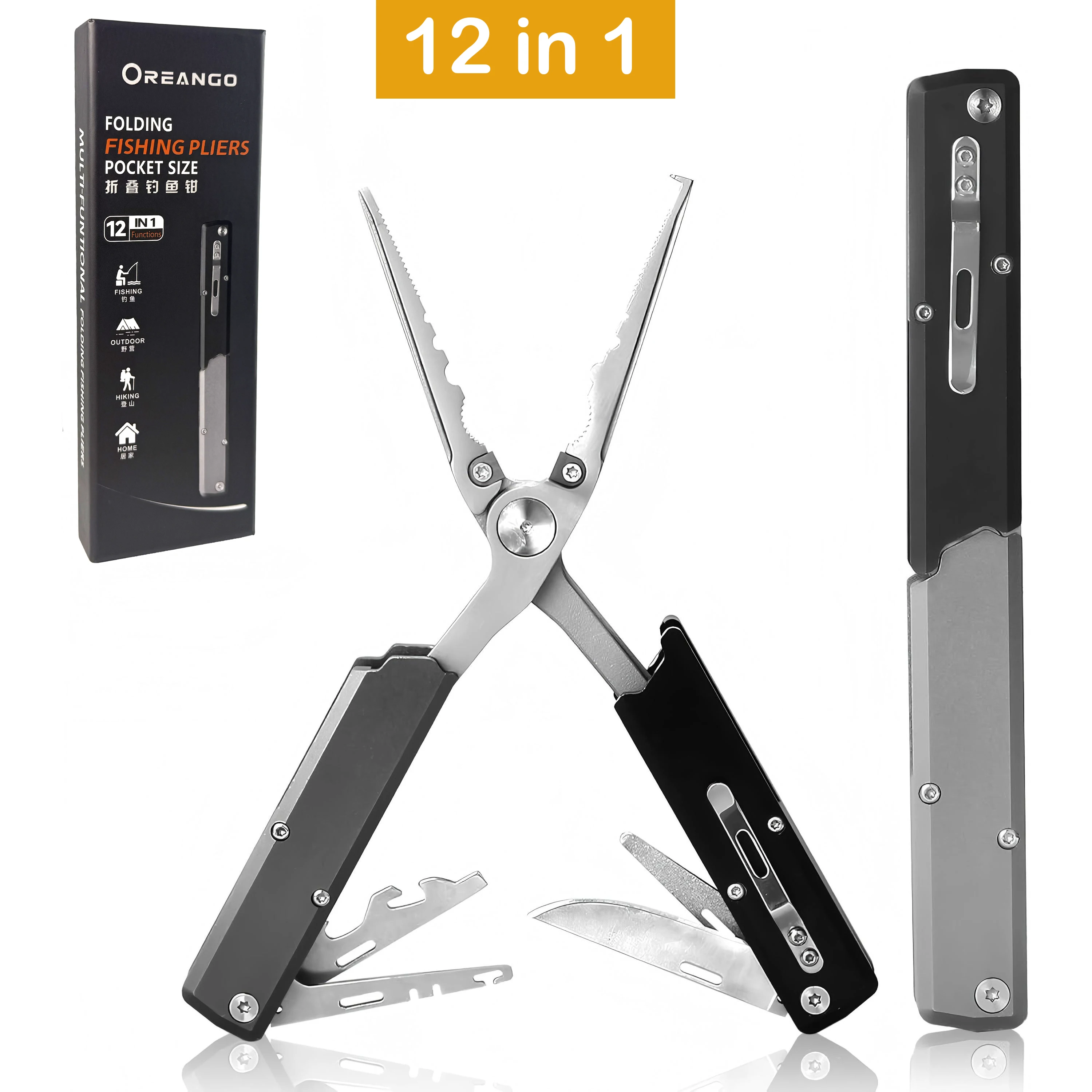 12-in-1多機能フィッシングプライヤー、edcポケットナイフ、フィッシュリップクランプ、マルチツールプライヤー、サバイバルおよびキャンプ用品