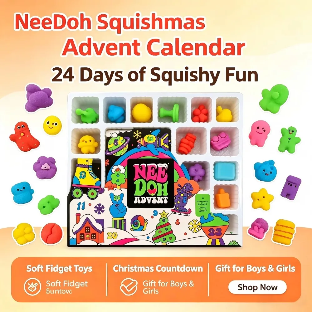 2026 NeeDoh 3D PVC Advent Calendar Fidget Doll Christmas Countdown Calendar Surprise Box Stress Relief Toy New Year Holiday Gift
