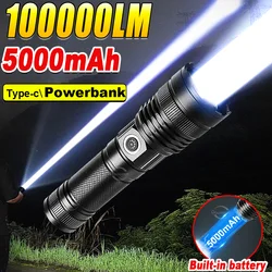 5000mAh High Power Rechargeable LED Flashlight Work 14H Ultra Powerful Powerbank Flashlight LED Strong Camping Zoom Lantern