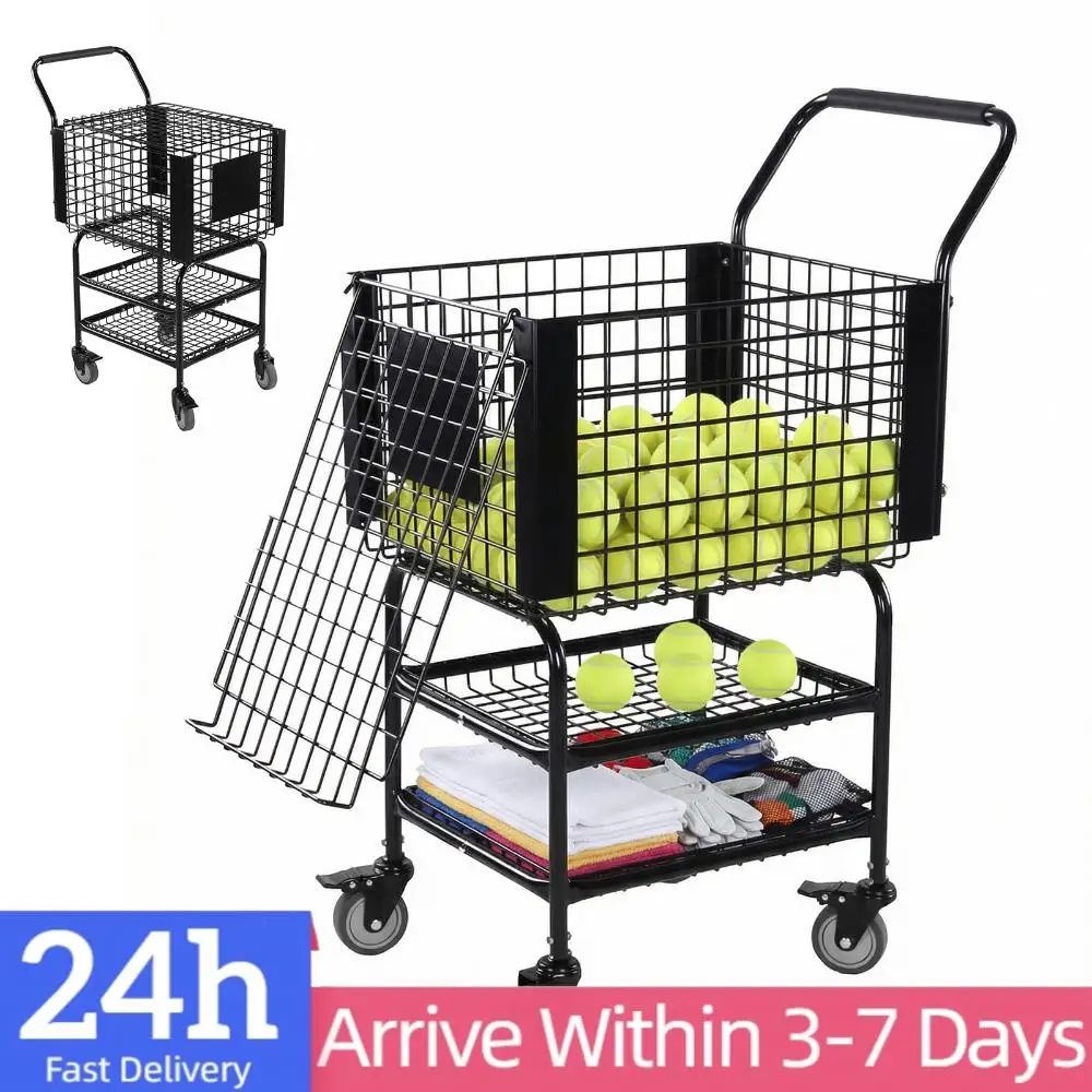 

Wheeled Tennis Ball Hopper Collector Trolley 350 Balls Capacity 2 Layer Easy Load Basket Cart for Coach Court Training Use