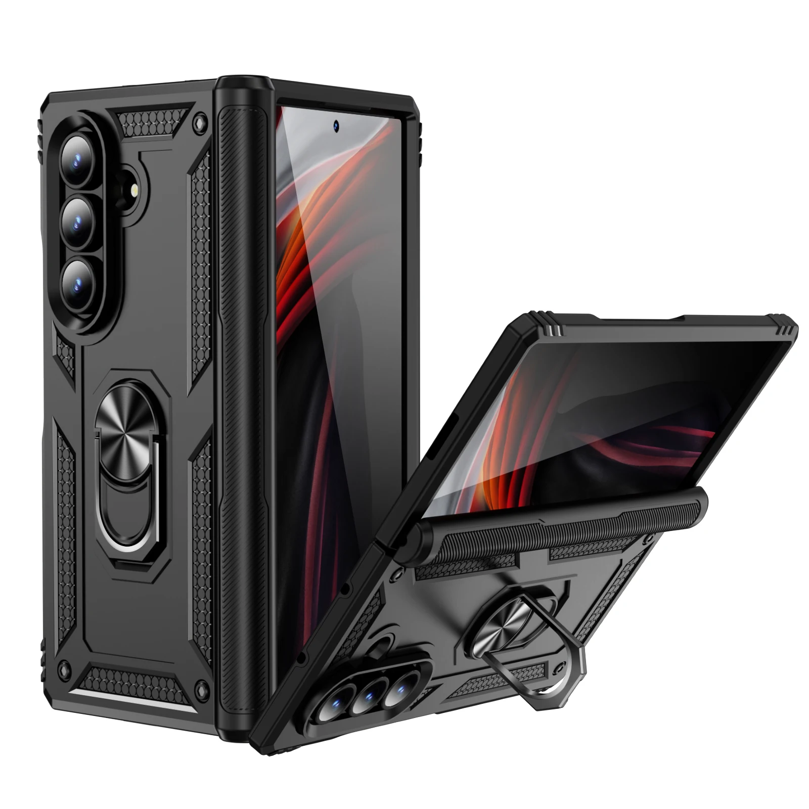 Panzer-Handyhülle für Samsung Galaxy Z Fold 8 7 6 5 Fold8 Ultra Fold7 Stoßfester Ringhalter Scharnierschutz Harte Kunststoffhülle