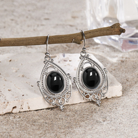 925 Sterling Silver Earrings Natural 8*10mm Black Onyx Stone Jewelry Luxury Moonstone Vintage Earrings for Women Gift