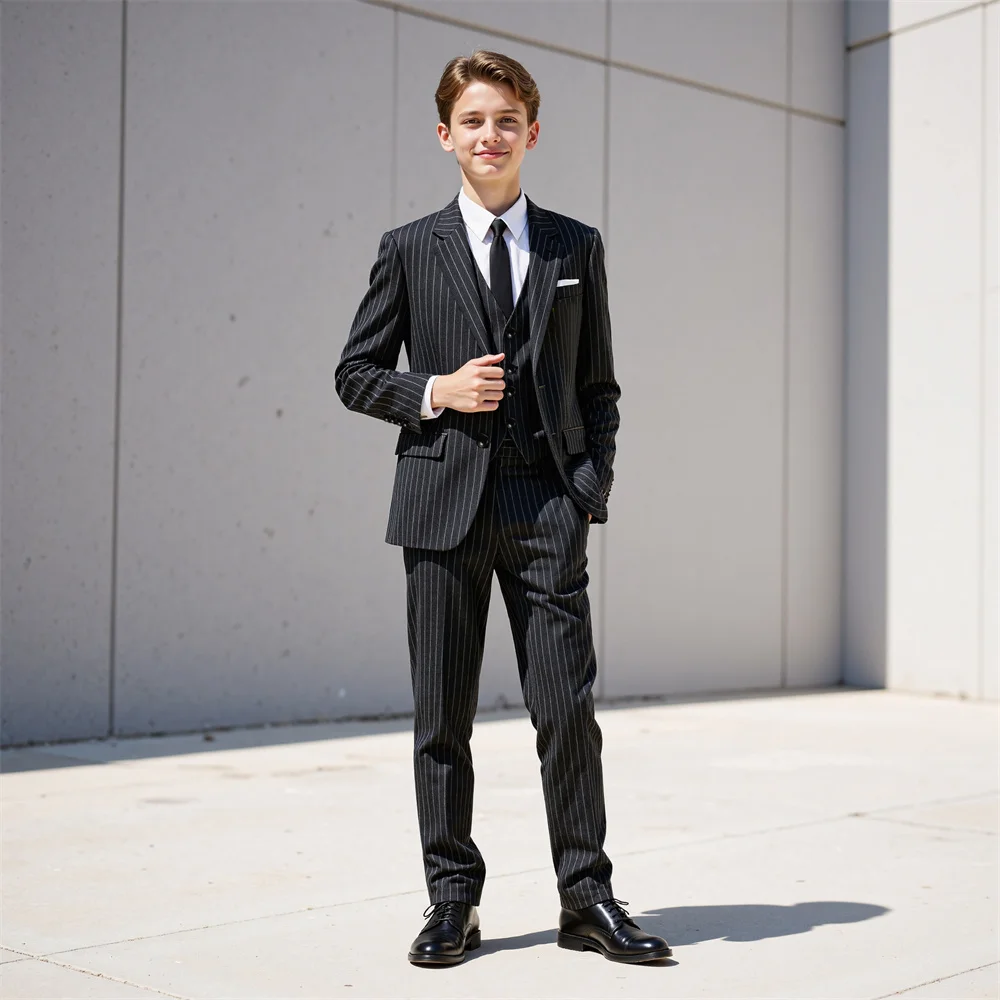 

3 Pieces Boy's Stripe Suits Slim Fit Single Breasted Boy's Suits For Wedding Part Can Be Customzied （Blazer+Vest +Pants）