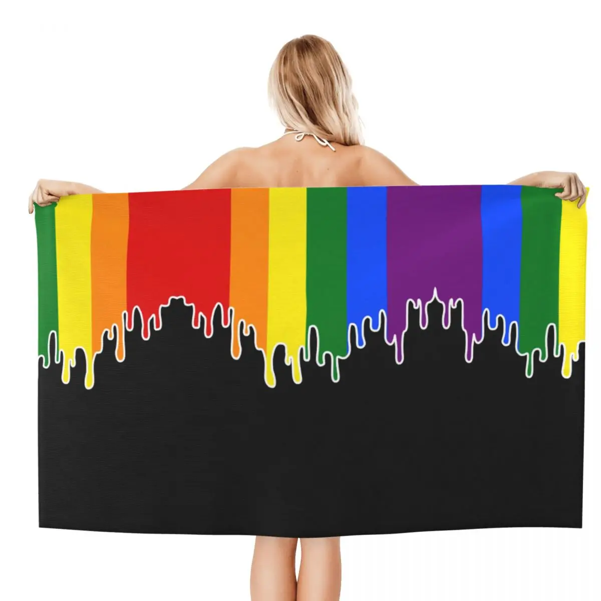 Custom Gay Pride Flag Drip Design Beach Towel LGBT Rainbow Lesbian Super Soft Microfiber Pool Towels