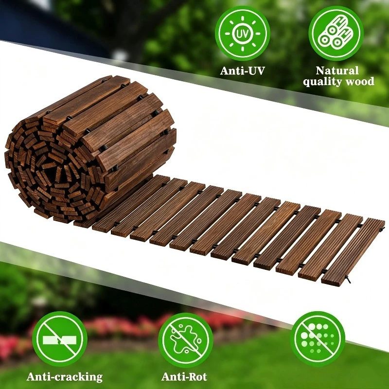 Natural Bamboo Garden Path Planks Weatherproof Outdoor Walkway Mat Portable Courtyard  Decorative Boardwalk for Patio Camping