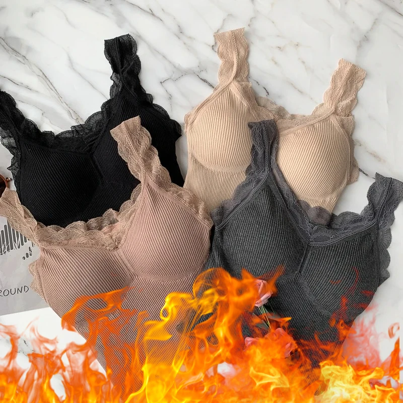 ملابس اخلية حرارية سترة داخلية للنساء شتاء دافئ مثير دانتيل بدون أكمام تانك القمم مبطن البرازيلي الحرارية سميكة التخسيس الملابس الداخلية #3