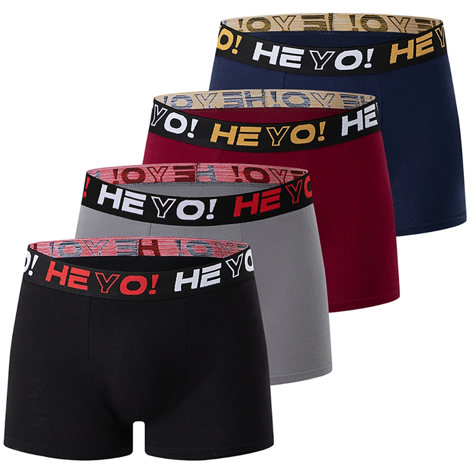 4-teiliges Set Herren-Unterwäsche aus Baumwolle in Uni-Farben, lässig und vielseitig, elastischer Bund, bequeme Boxershorts in Übergröße – Detail 1
