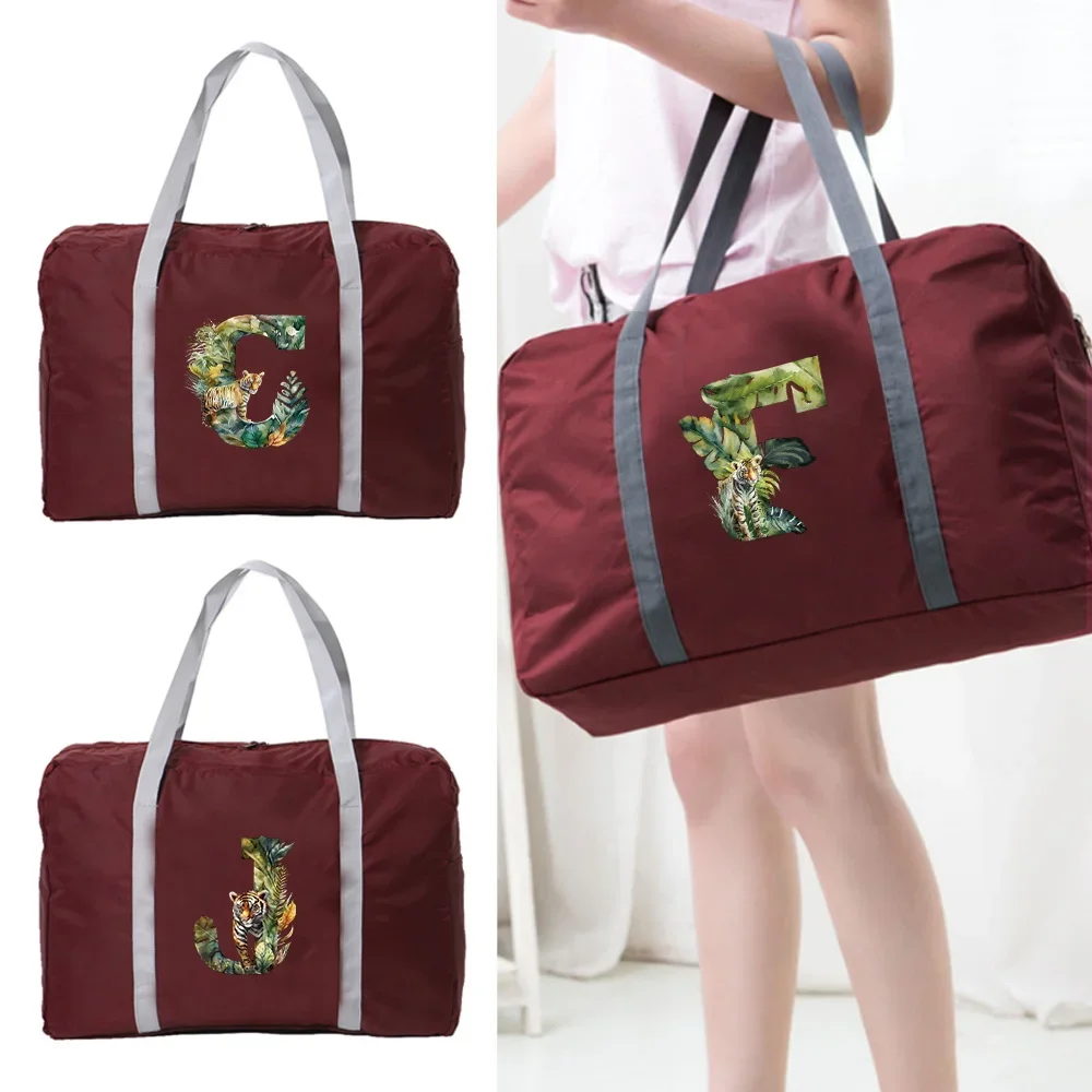 Fashionable Jungle Tiger Letter Printing Pattern Minimalist Portable Travel Bag Multi Functional Foldable Portable Storage Bag