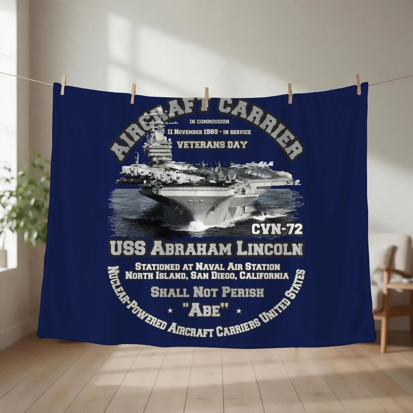 USS Abraham Lincoln (CVN-72) Aircraft Carrier Veterans Throw Blanket couch cozy soft plush fuzzy picnic outdoor blanket