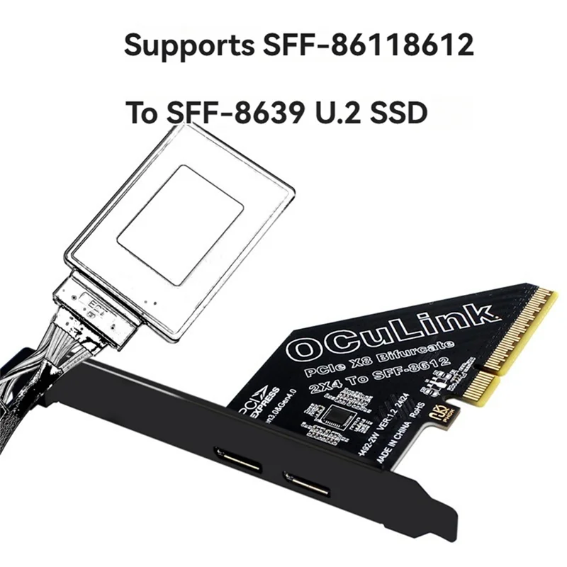 【Superdeals】Pcie4.0 X8 إلى 2Port SFF8611&8612 بطاقة توسيع Oculink إلى SFF-8639 U.2 SSD لبطاقة الرسومات الخارجية لـ Win/Linux
