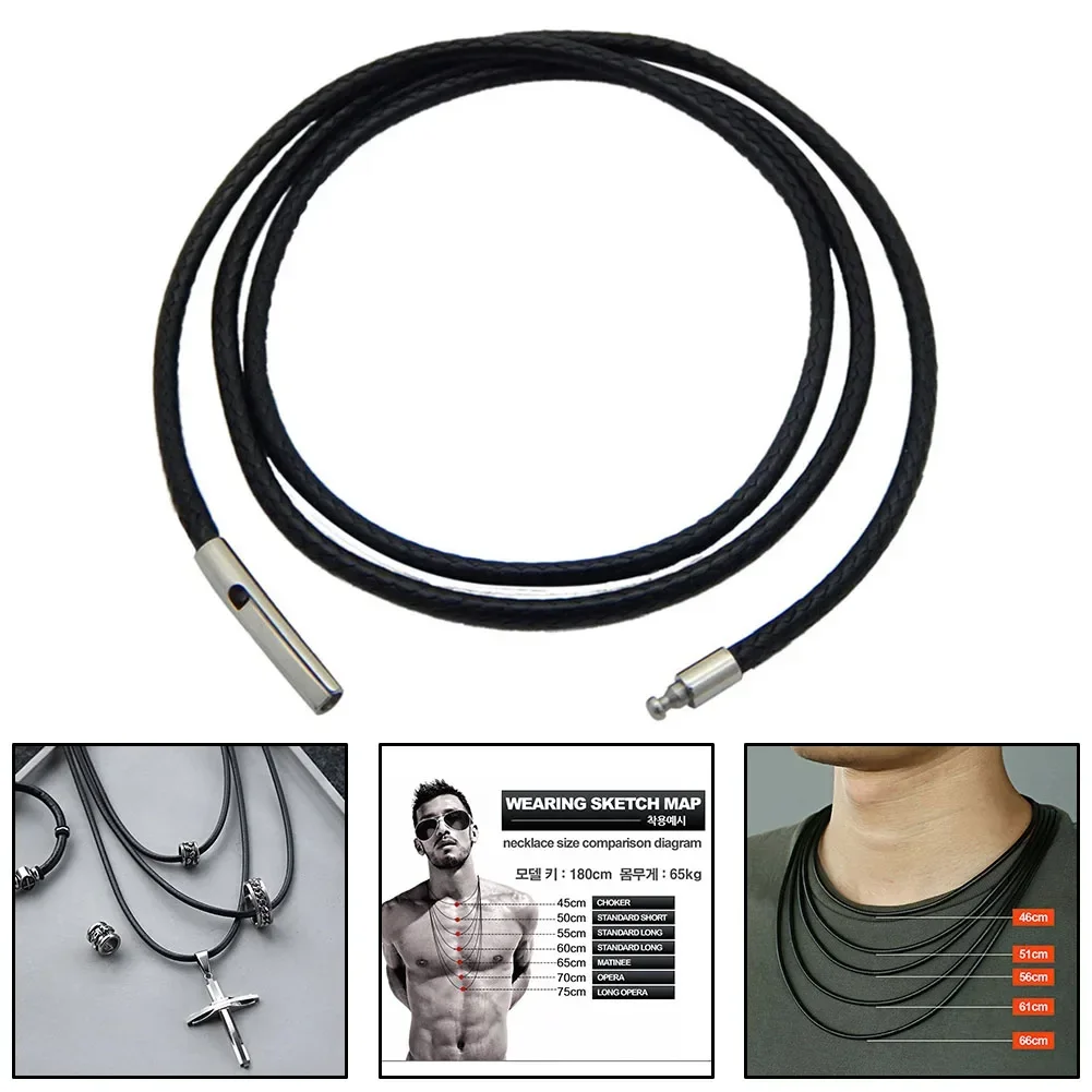 

2mm Leather Necklaces For Men Women Black Choker Braided Genuines Leather Necklace Cord Steel Magnetic Clasp