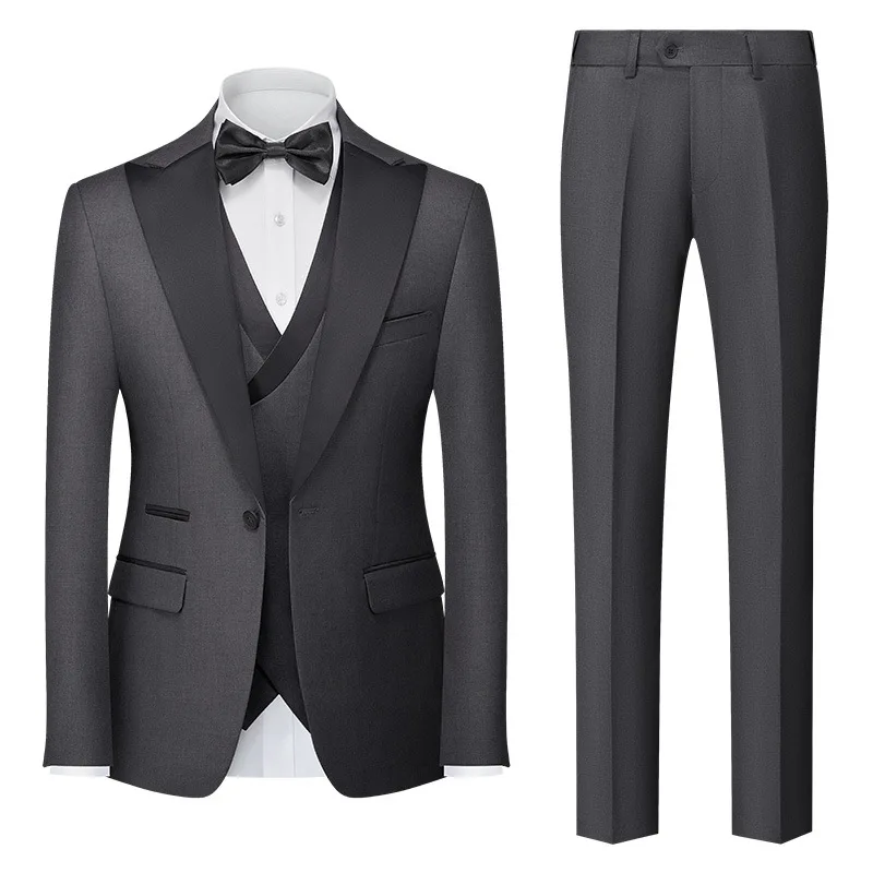 

New men's foreign trade Amazon suit vest three-piece suit men's double slit wedding dress suit men