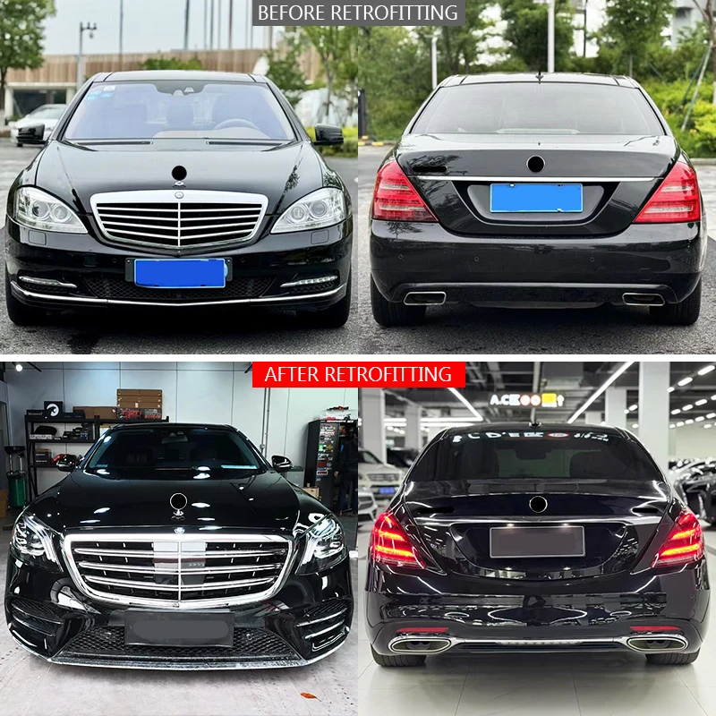 ترقية W221 2005-2013 إلى W222 S450 إصدار المصد الأمامي والمصد الخلفي طقم الجسم مناسب للفئة M-Bz S