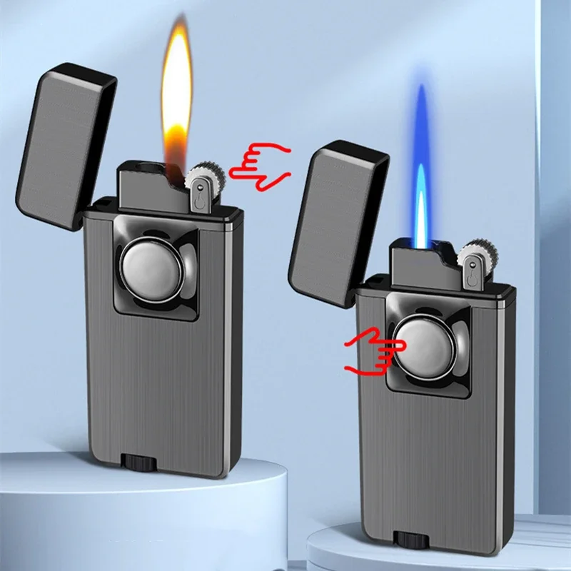 

Switchable Double Fire Gas Lighter Metal Jet Blue Flame And Open Fire Inflatable Butane Cigarette Lighter For Man Christmas Gift