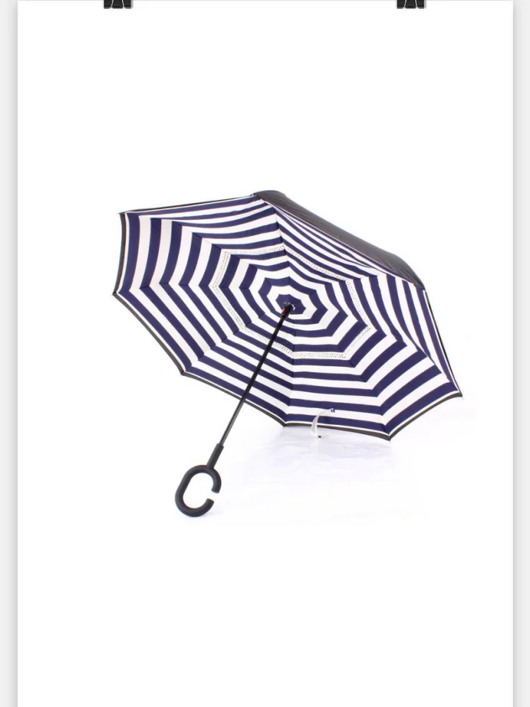 30pcs Navy Stripe Inverted Umbrellas C-shape J-shape Handle Waterproof Double Layer Reverse Car Umbrella Paraguas Rain Umbrella