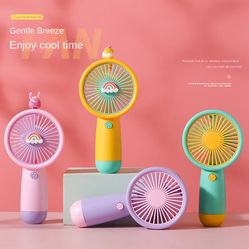 Miniventilador portátil de mano, ventilador de estilo de dibujos animados, batería Súper Larga, anticaída, recargable por USB, novedad de 2024