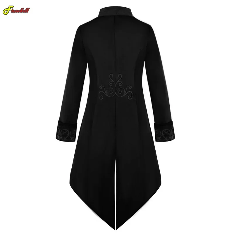 Mens Medieval Cosplay Costume Gothic Embroidery Cosplay Black Jacket Steampunk Fiveshell Tailcoat Party Tuxedo Punk Blazer