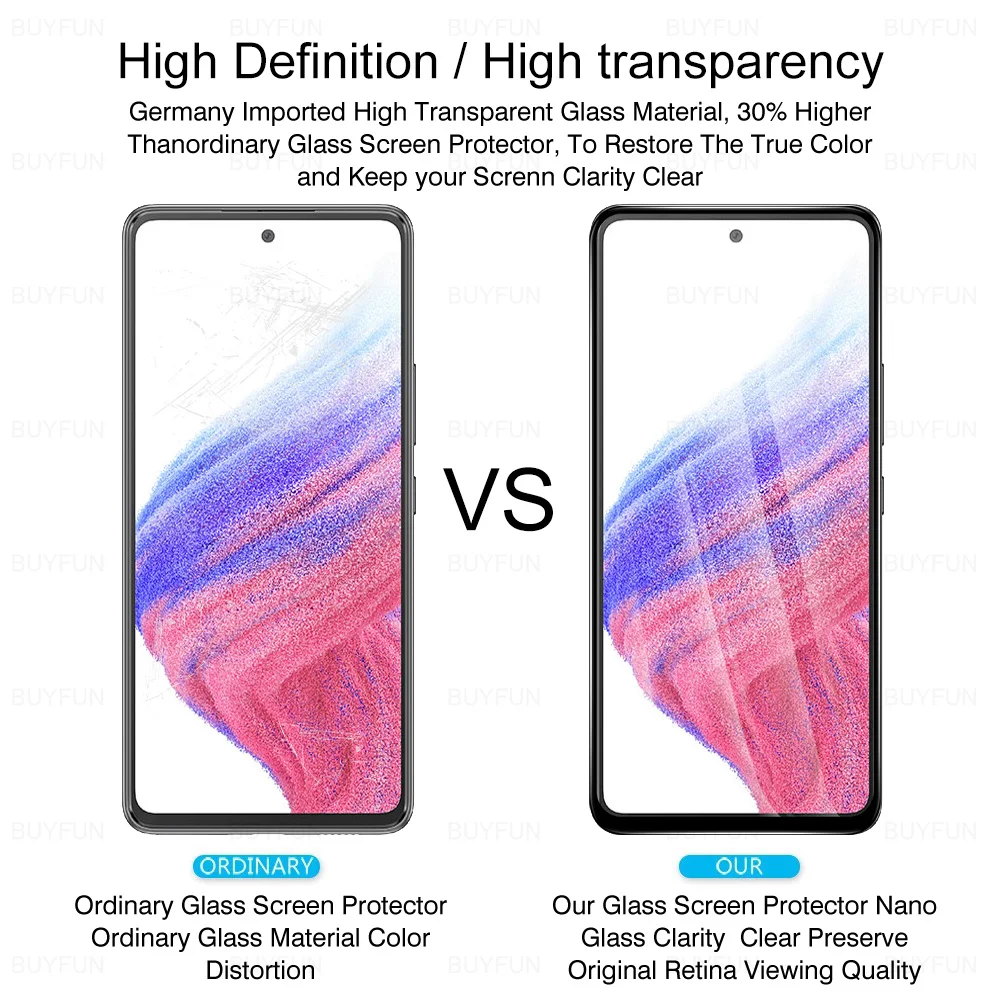 2PCS Full Cover Tempered Glass For Samsung Galaxy A53 5G 6.5" Screen Protector For Samsung A53 Samsun A53 Protective Film Cover