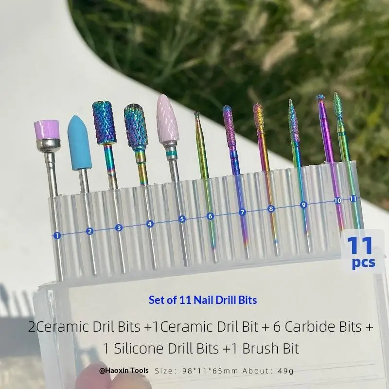 11 Pcs/box Professional Ceramic Nail Drill Bit Set Electric Manicure Nail File Bit For Acrylic Gel Nails And Cuticles