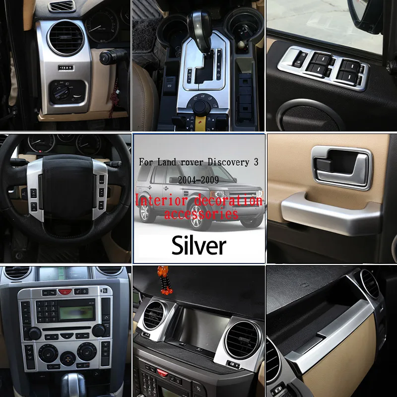 For Land Rover Discovery 3 LR3 2004-2009 Silver Car Center Control Interior Panel Frame Decoration Sticker Car Accessories