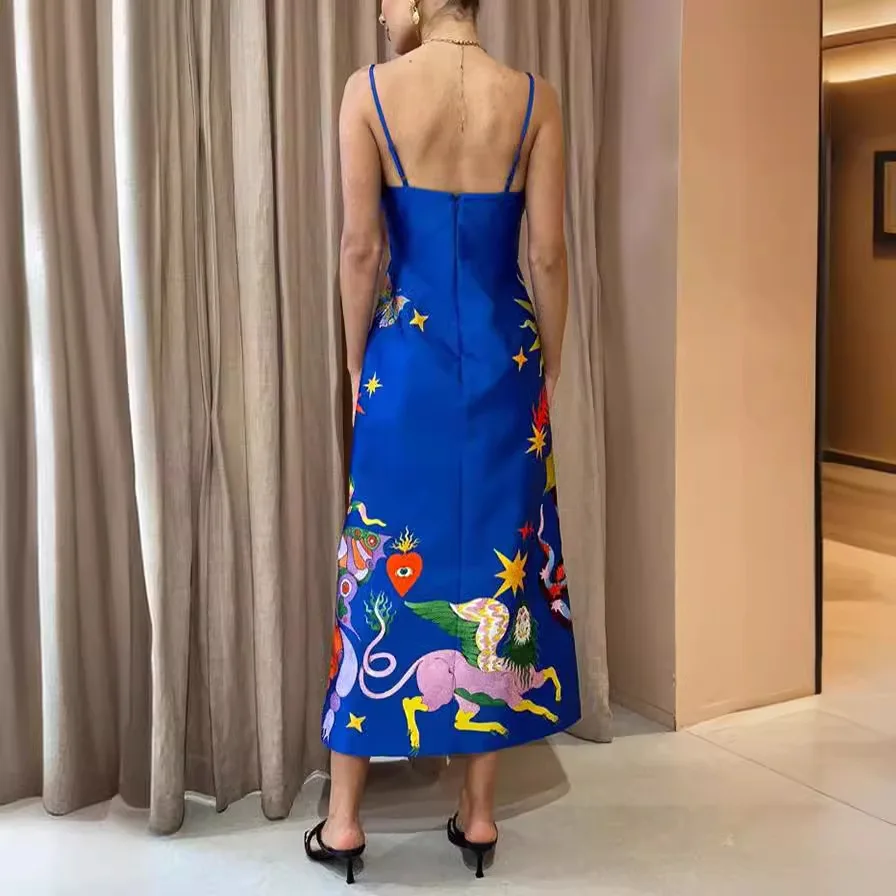 فستان صيفي مثير من الساتان موديل 2025 بدون أكمام مطبوع بدون ظهر للنساء