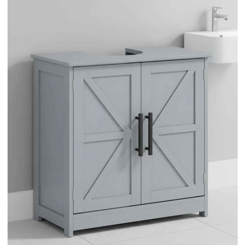 

Farmhouse Freestanding Bathroom Sink Cabinet with 2 Barn Doors, Adjustable Shelf for Small Spaces, Dark Gray