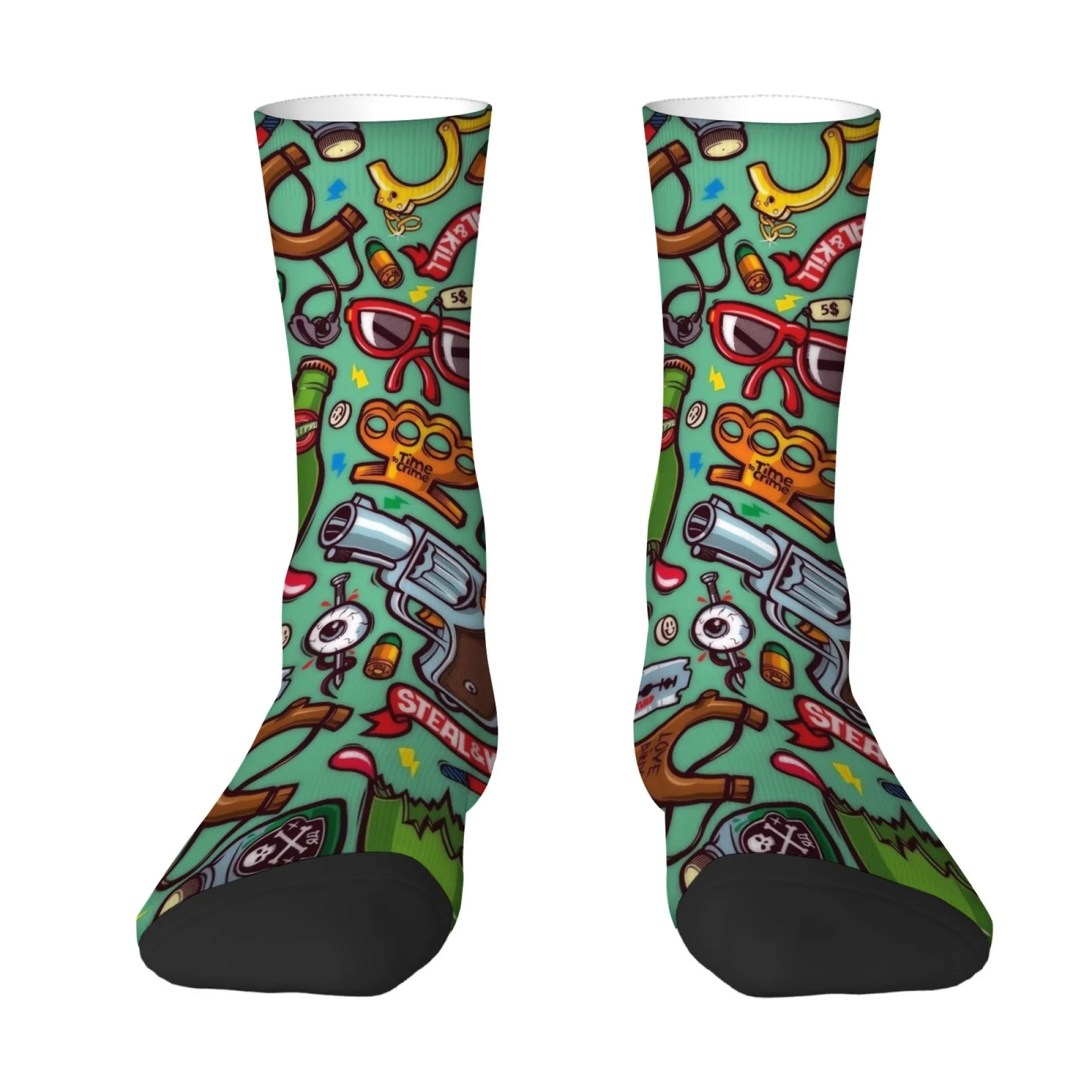 

Street Dark Graffiti Style Bottle and Pistol Print Men's Mid-calf Socks Stylish Cool Soft Breathable Comfortable Party Socks