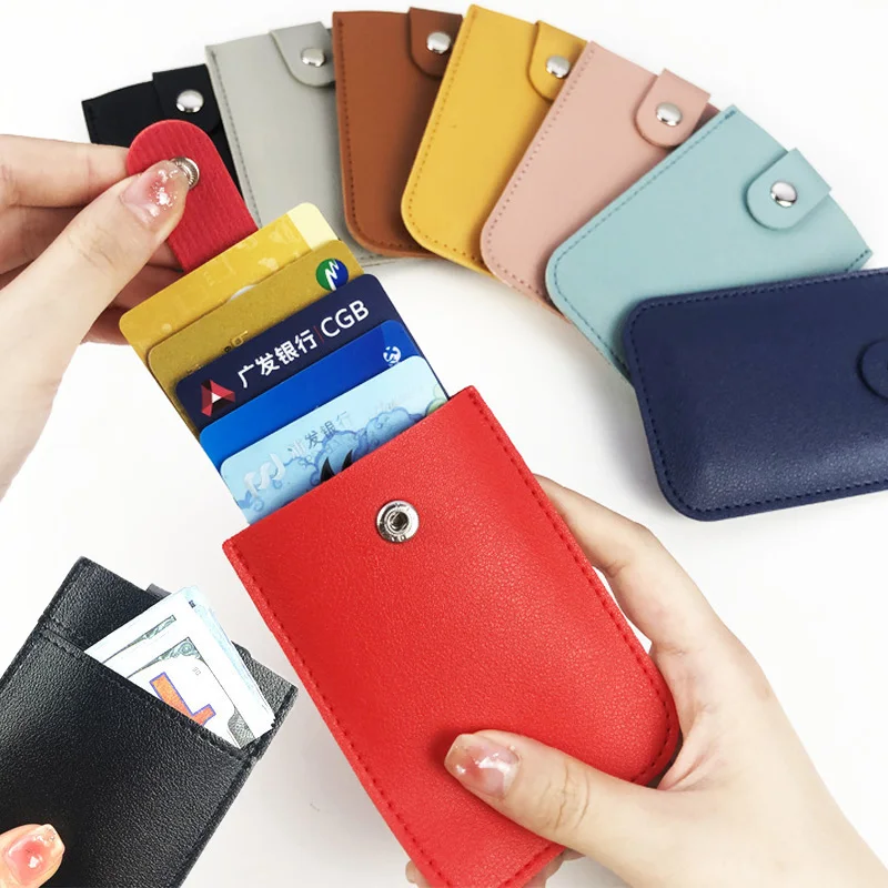 Unisex Portable Leather Multi-card Slot Wallet for Women Short Simple Travel Purse with Buttons Credit ID Holders Coin Bag Solid